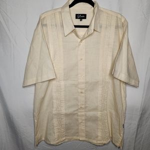 G Candila Mens 42 Diamond Embroidered Detail Short Sleeve Button Shirt Yellow